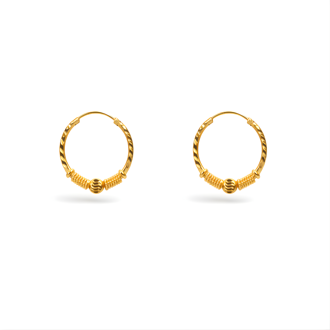 Gold Hoop Earrings 22KT 2.7 G
