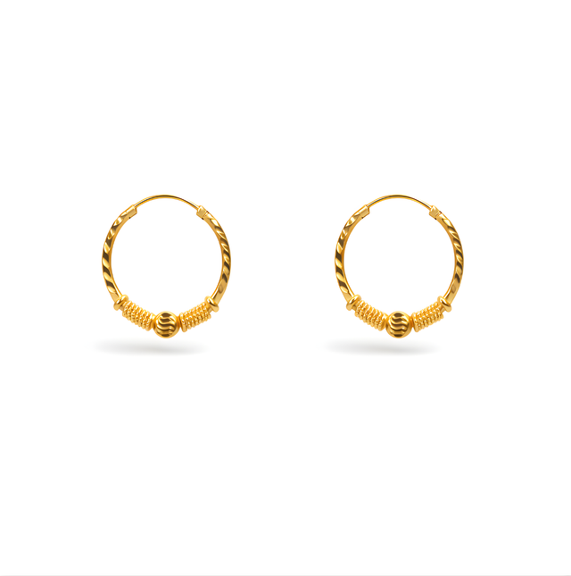 Gold Hoop Earrings 22KT 2.7 G