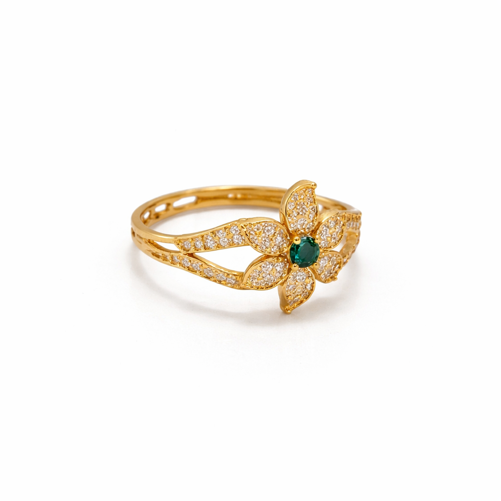 Green Flower Ring 22KT 2.3 G