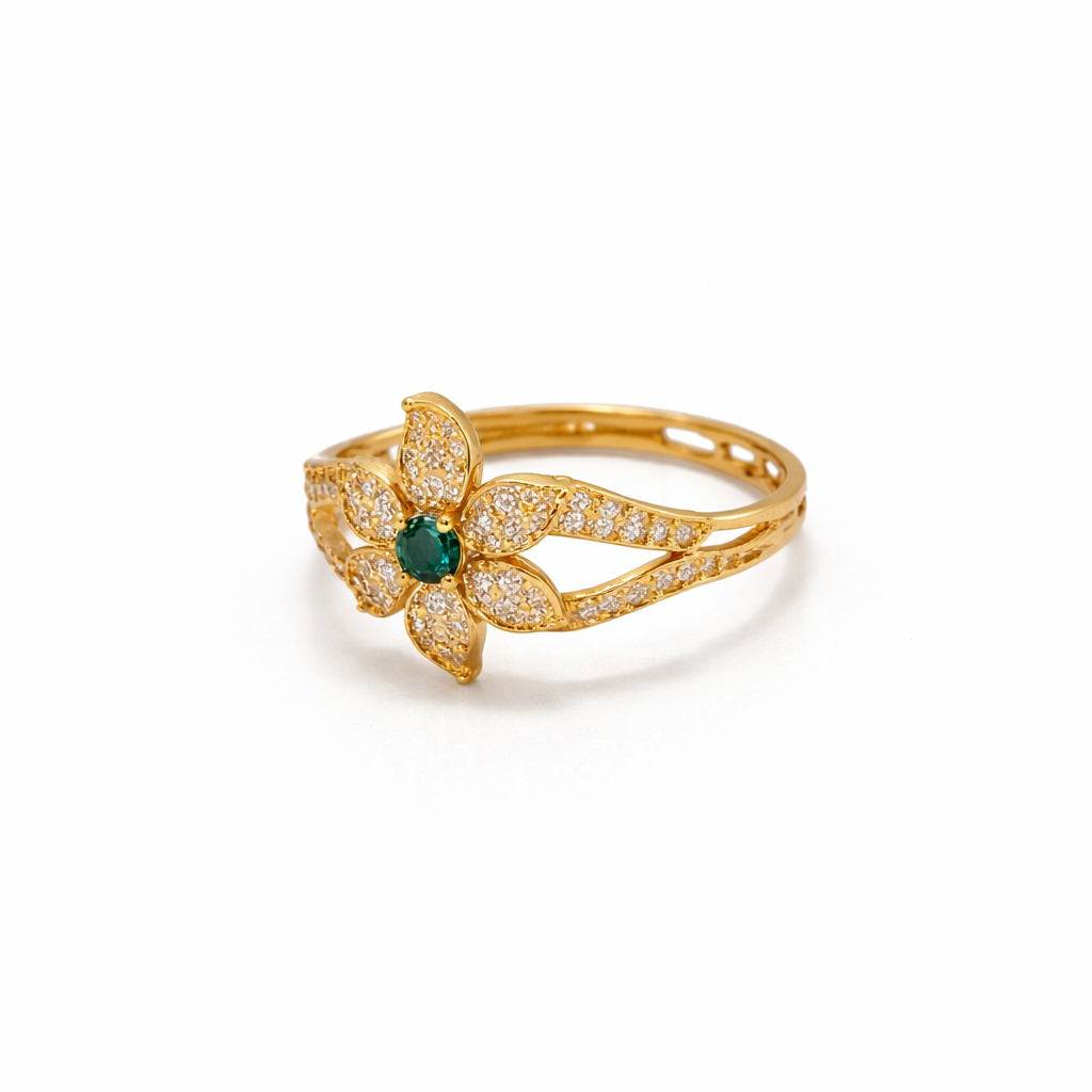 Green Flower Ring 22KT 2.3 G